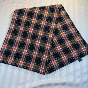 Cynthia Rowley Tablecloth Plaid 60”x 84” Orange, Black & White W/ Silver EUC